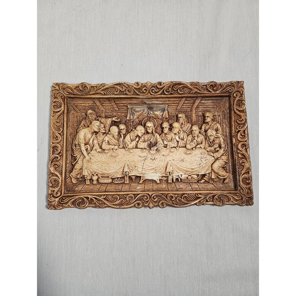 The Last Supper Plaque Jesus Relief Faux Wood 3D Wall Art Hanging USA 15" x 9"